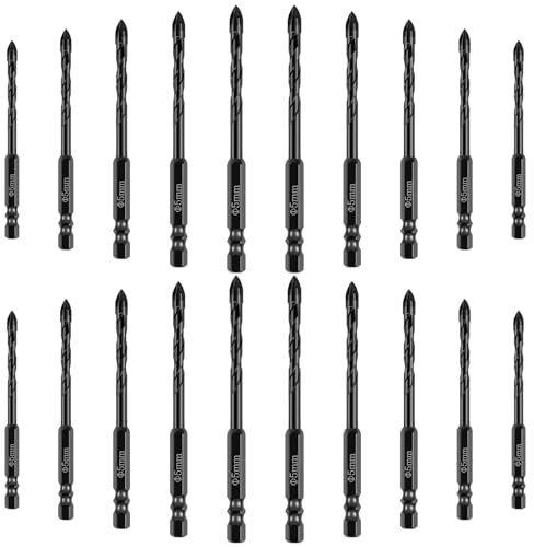 Juego de 20 brocas de cristal para hormigón, 5 mm, aleación de mampostería, broca profesional para taladrar azulejos, vidrio, cerámica, porcelana, madera
