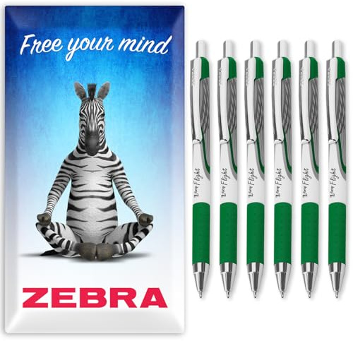 Zebra Classic Z-Grip Flight Ballpoint Pens - 1.2mm - Green Ink - Pack of 6 - In Envelope Gift Packaging