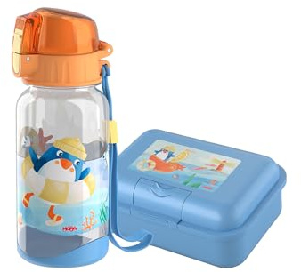 HABA Unisex Geschirr-Set 2-Pack Trinkflasche & Brotdose im Doppelpack - Pinguin - Größe One Size