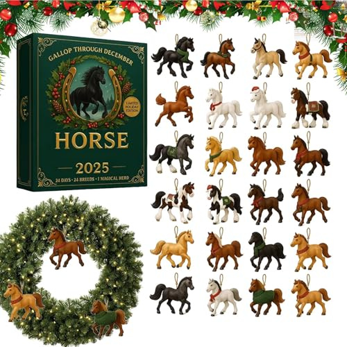 DzpKrka -Adventskalender 2025, 2D-Acryl- -Reit-Weihnachtskalender, 24 Tage hängende -Ornament-Kalender, -Themen-Ornament, Countdown-Kalender für Partygeschenke, Heimdekoration