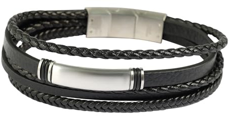 Akzent Armband Herren - Premium Armband Herren in Schwarz aus Kunstleder, 100% Wasserfest & Hautverträglich