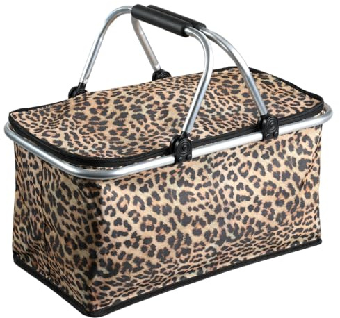 Kesper | Einkaufskorb mit Thermobeschichtung, faltbar, Material: Polyester mit Metallrahmen, Maße: 50 x 29 x 25,5 cm, Motiv: Leopard | 19953