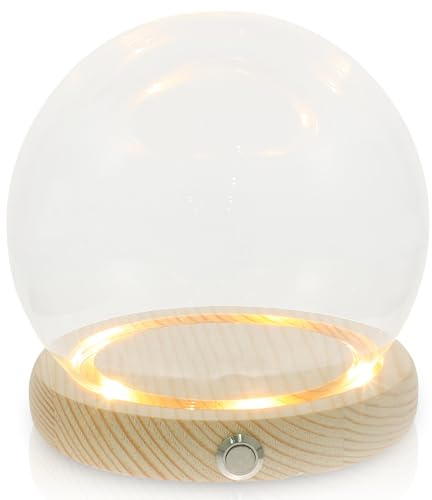 CORHAD Cloche de Présentation en Verre avec Socle en Bois et Lumière | Décoration Intérieure, Figurines et Fleurs , Style Romantique, pour Table et Étagère