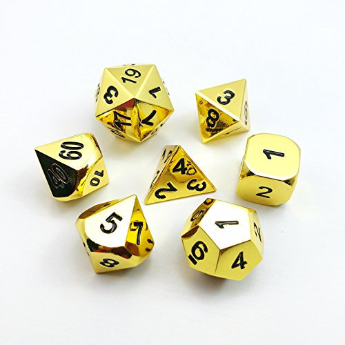 Bescon Deluxe Goldene Solide Metall Polygonal Würfel Spielwürfel Würfeln für DND Dungeons und Dragons, Gold Metallic RPG - Rollenspiel Polyedrische Dice 7pcs Set d4 d6 d8 d10 d12 d20 d%