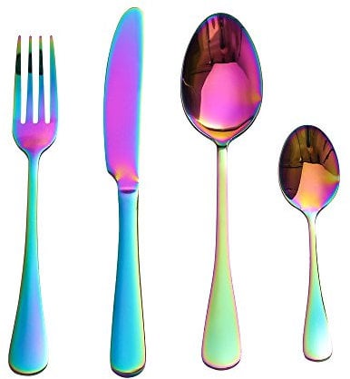 LEKOCH Bunte 4-teilig 18/10 Edelstahl Besteck Set (Regenbogen)