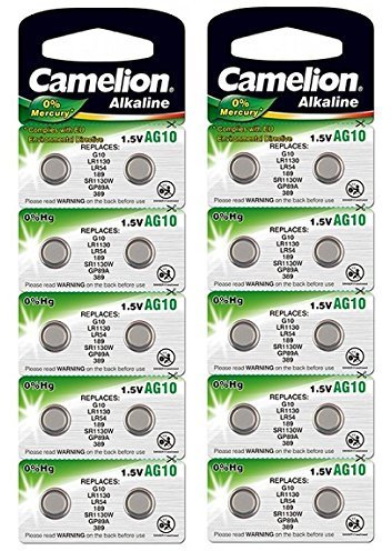 20 x Camelion AG10/189/389/LR1130 langlebige Knopfzelle mit 0% Quecksilber (Ablaufdatum markiert)