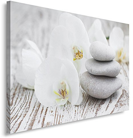 Feeby Impression sur toile Orchidée Zen 60x40 cm 1 partie Tableaux Tableau Mural Image Photo Moderne Décoration Murale Artistique Photographie Design Cuisine Salon Chambre à coucher Fleurs Blanc Gris