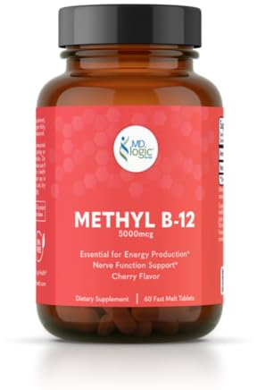 MD Logic Health Methyl-B12 5000 pour des niveaux d'énergie optimaux* - 60 pastilles Fast Melt - Produit 100% végétalien - Fabriqué à New York