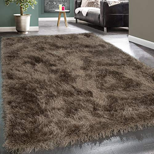 Moderner Wohnzimmer Shaggy Hochflor Teppich Soft Garn In Uni Braun Beige, Grösse:160x230 cm