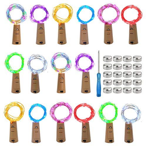 Mifengdaer 16 Pack Wine Bottle Lights - 8 Color Cork Shaped 20 Micro LEDs, Battery Powered Copper Wire Fairy Lights (2m/7.2ft)