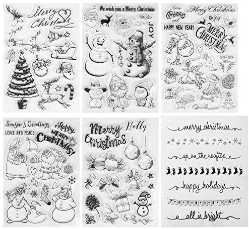 Kesote Silikonstempel Weihnachten Stempel Clear Stamp Transparent 6 Bogen Weihnachtsstempel Silikon DIY Scrapbooking Fotoalbum