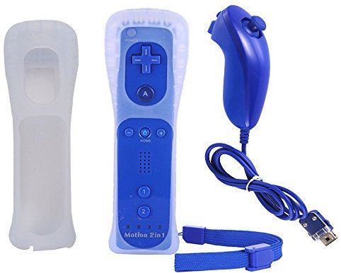 Manette de Jeu Motion Plus pour Wii et Wii U, Accélérateur de Jeu Télécommandé Elégant pour Nintendo Wii et Wii U avec Housse de Protection (Bleu foncé)