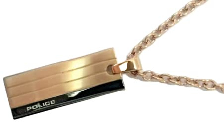 Police Inline Men's Rose Gold Stainless Steel Pendant Necklace Silver Embossed Logo 25503PSRG/03