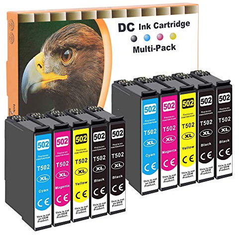D&C 10 Druckerpatronen Kompatibel für Epson 502 XL für Epson Expression Home XP-5100 Series XP-5105 XP-5115 WorkForce WF-2800 Series WF-2860 D WF-2860 DWF WF-2865 DWF 4xSchwarz 2xCyan 2xMagenta 2xGelb
