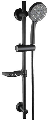 Tecmolog Barre de Douche Douchette Barre de Douche Complet de Porte-Savon,Noir,Sans Perçage,BB4044F