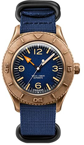 Undone Basecamp Bronze Uhr Automatik Bronze Blau Stoff Vintage Unisex