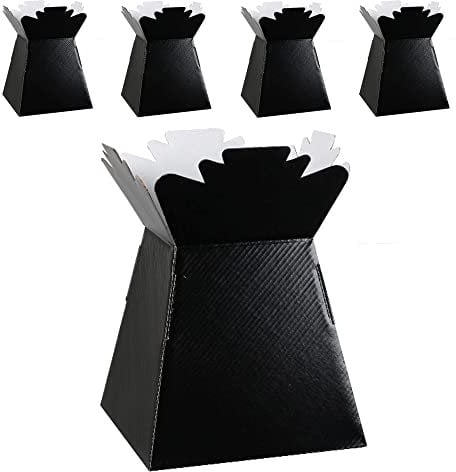 Flower Bouquet Boxes Florist Packaging Gift Craft Box Vase – Holder for Flowers, Bouquets, Plants, Sweets – Decoration for Wedding, Birthday, Anniversary, Floral Arrangement – Pack of 5 – Black