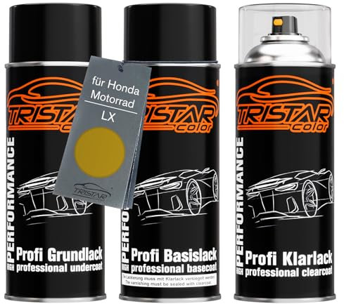 TRISTARcolor Peinture moto Kit bombes de peinture pour Honda Motorrad LX Candy Gold Perl Metallic Peinture de fond peinture de base vernis clair aérosol 400 ml