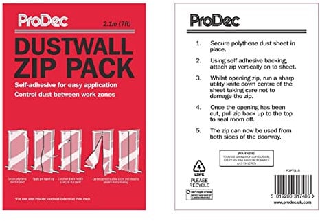 ProDec 2.1m Self-Adhesive Zip for Quickly and Easily Creating Doorway Access Through Polythene Screens - Cut to Size, Tape to Screen and Cut Down Middle for Instant Doorway