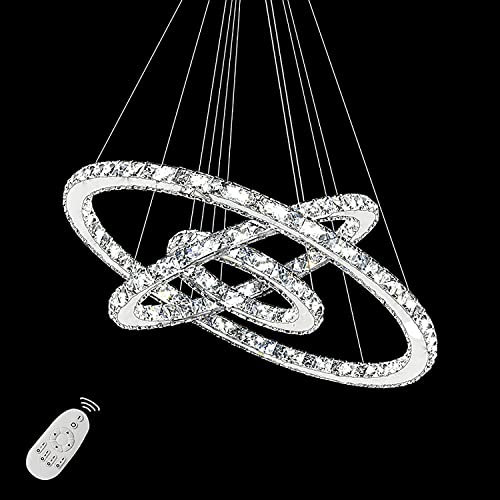 YRHome 96W LED Kristall Design Hängelampe Deckenlampe Hängeleuchte Dimmbar Kronleuchter Pendelleuchte Höhenverstellbar Kronleuchter Kronleuchter Esszimmer Wohnzimmer Moderne Drei Ringe