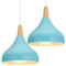 iDEGU Lámpara de Techo Retro LED Lámpara Colgante Moderna Estilo Gota E27 Iluminación de techo Vintage en Madera Metal Lámpara moderna para Dormitorio Comedor Cocina, 20cm (Azul, 2 Piezas)