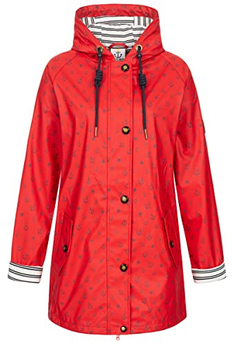 Ankerglut Friesennerz Damen Regenjacke Wasserdicht mit Kapuze, Regenmantel Wetterfest Winddicht, Wind- und Regenjacke zum Wandern Fahrrad Segeln, Rot, Gr. 34