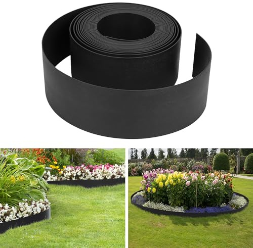 Randaco Rasenkanten Mähkante Schwarz Länge 20 m, Höhe 10 cm, Lawn Edging Garten rasenkantenband Blumenbeeten Gartenwegen Rasenbegrenzung, aus 100% recyceltem Plastik