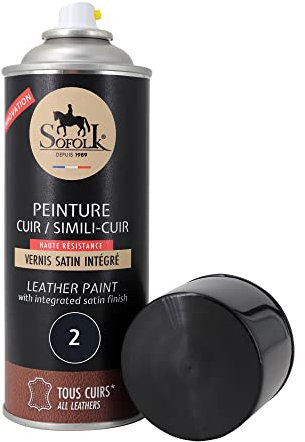 Sofolk - Lederfarbe mit integriertem Lack - Rückfärbung von beschädigtem, zerkratztem und verfärbtem Leder: Lenkrad, Autositz, Sofa, Schuhe, Jacke und Kleidung - Aerosol 400ml - 02-Graphite