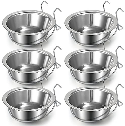 6 Pieces 20 oz Hanging Pet Bowl Dog Crate Bowl with Holder Stainless Steel Dog Bowls Basic Dog Bowls Food Water Bowls Non Spill Bunny Feeder Hanging Coop Cup for Dogs Cats
