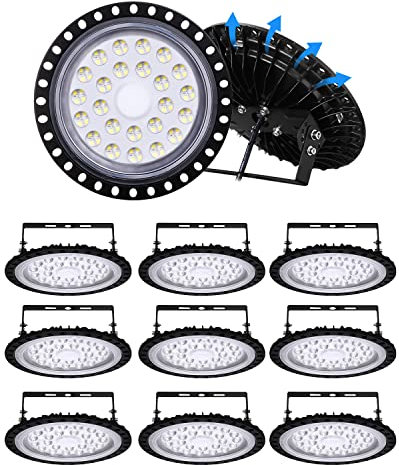 Bellanny LED Hallenstrahler 100W, 10 PacK 10000LM LED UFO Industrielampe, Kaltweiß 6500K LED Werkstatt Deckenleuchte Werkstattleuchte Hallenleuchte Strahler LED High Bay Licht für Fabriken Läger Hof