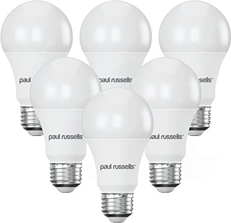 paul russells LED GLS - Dimmable Edison Screw Light, 14W 1521 Lumens E27 A70 LED Bulbs, 100w Equivalent, 4000K Cool White/Natural White, Dimmer Standard ES Energy Saving Ceiling Lightbulbs, Pack of 6