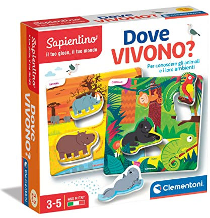 Clementoni - Sapientino-Dove Lebens-Lernspiel 3 Jahre, Flashcards Tiere-Made in Italy, italienische Farbe, 16786