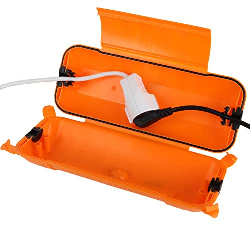 RESTMO Caja de cables impermeable IP44 para exteriores (exteriores), resistente a la intemperie, gran caja protectora para cables de extensión, enchufe Schuko, herramienta eléctrica, 290 mm x 110 mm x
