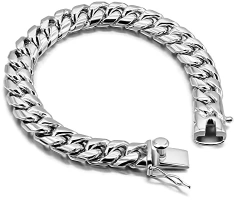 Dankadi Bracciale cubano massiccio da 10 mm, in argento 925, per uomo, catena cubana classica, liscia e scanalatura, 7 – 10 pollici, regalo di compleanno per adulti padre, 7.5 inch, Metallo