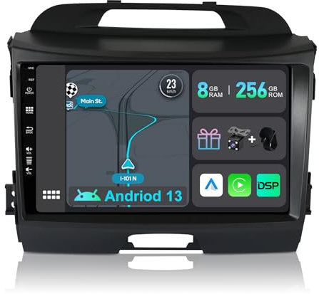 YUNTX Android 14 [8GB+256GB] 2 DIN Autoradio para Kia Sportage (2010-2016)-[Integrado CarPlay/Android Auto/DSP/GPS]-IPS 9” Touch Screen-Cámara+Mic-Dab/Bluetooth 5.0/360 Cámara/Control del Volante