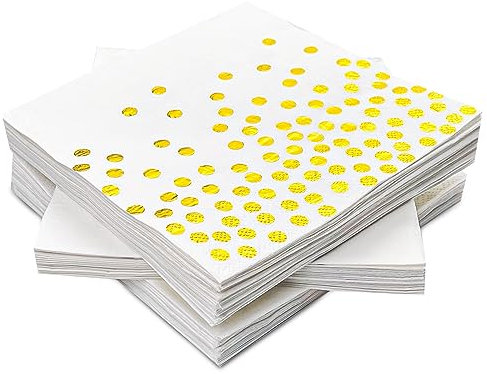 Magrimaxio 60 Servietten gold Dots, Papierservietten Weiß 3-lagig, Golden Foiled Papierservietten, Tischdeko, für Konfirmation, Kommunion, Taufe, Geburtstag, Hochzeit und Party, 33x33cm