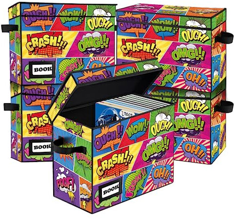 YNSZAS 5 Pack Comic Book Storage Box, 15.8 X 7.8 X 11.8, Holds 165 Cubic Inches, Cartoon Colorful