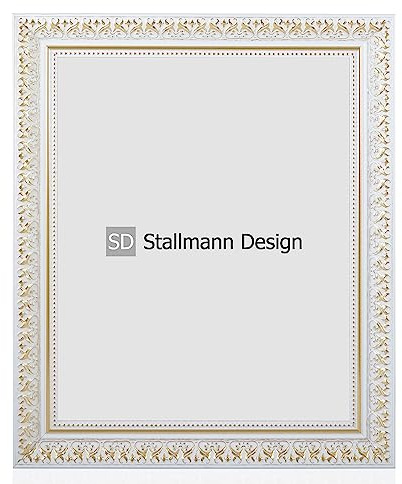 Stallmann Design Bilderrahmen Barockrahmen SWAN | 70x100 cm | Weiß | Echtholz-Bilderrahmen antik | 80 andere Größen verfügbar | Fotorahmen aus Holz im Vintagestyle
