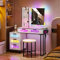 Gurexl RGB Dressing Table with Wireless Charging Station, LED Vanity Make up with USB Ports, 7 Dynamic and 7 Static Dimmable Vanity Table Set with 5 Drawers&Chair, Modern Make Up Vanitys White