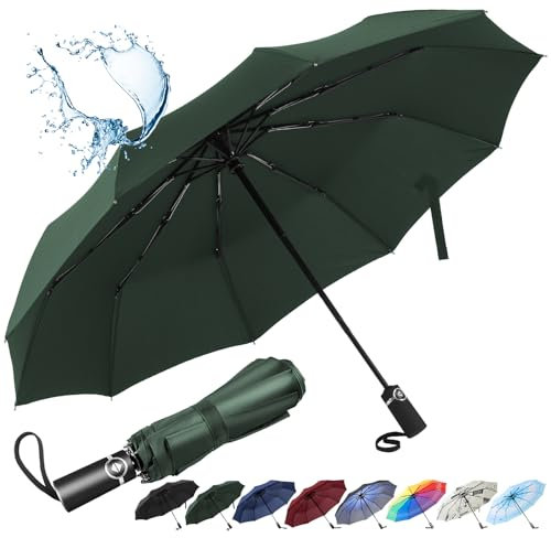 inaWarm Regenschirm Sturmfest Automatik, Regenschirm Herren Damen Windfest mit 210 Teflon-Beschichtung 10 Fiberglasrippen und 107cm Breiter, Taschenschirm Kompakt Robuster Faltbarer Groß Umbrella