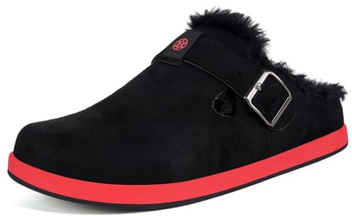 Sisttke Chaussons Sabots Femmes Hommes Chaussures Maison Pantoufles Feutre Confort Faux Daim à Fourrure Mules Automne Hiver Intérieur/extérieur, Noir Rouge, 42 EU
