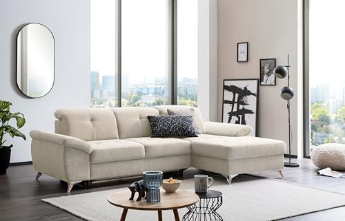 Traumnacht Toulouse Sofa 2-Sitzer mit Recamiere links, inkl. Schlaffunktion, Bettkasten und verstellbarem Rücken, beige, produziert nach deutschem Qualitätsstandard