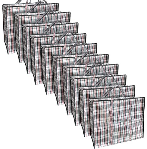 ANSIO Large Laundry Bags Pack of 10 Storage Bags Reusable Laundry Bags with Zips Ideal for Moving House Clothing & Wardrobe Storage (60L x 25W x 50H cm)