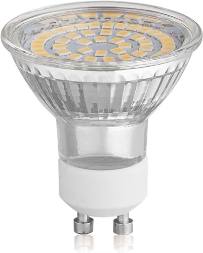 HCFEI 1x LED GU10 Leuchtmittel, 3W Lampe Strahler Spot 425lm, KEIN FLACKERN, AC 100-240V, SMD LED Strahler 120° Classic Glas, Ersetzt 50W Halogenlampen(Warmweiß 3000K)