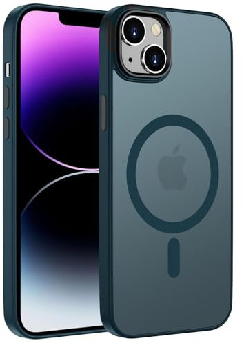ORDA Magnetisch Hülle für iPhone 14 6,1 Zoll Kompatibel mit MagSafe,für iPhone 14 Case Durchscheinende Matt Handyhülle Rückseite Dünn Stoßfest Schutzhülle Dunkel Blau