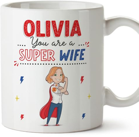 MUGFFINS Personalised Mug for Wife - in English - You are Super! - Funny Custom Gift - Ceramic 11oz Mug