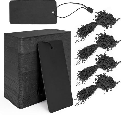Modixun 400pcs Schwarze Geschenkanhänger mit Schnur, große Preisschilder Kleidung Tags Blanko Kraftpapier Hang Tags für Kleidung Verkauf Handwerk Preisgestaltung Inventar