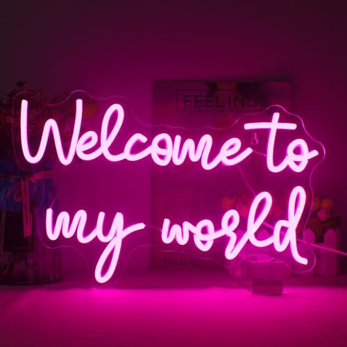 LUCUNSTAR Welcome to My World Enseignes Lumineuses Blanches,pour déCoration Murale Néon Led Sign,au Néon avec Connexion Usb,pour Bar D'Immeuble,Bar,Chambre à Coucher,Salon,Festival Party Sign