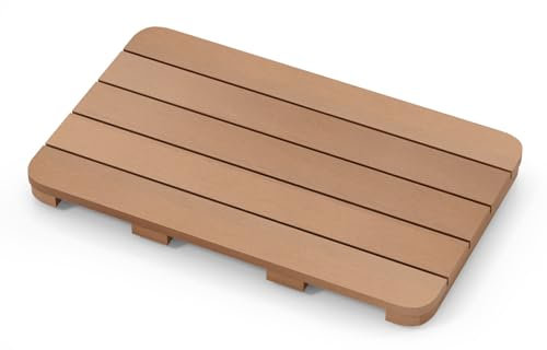 RELAX4LIFE Non Slip Bath Mat, Waterproof HIPS Shower Mat, Slatted Design Spa Floor Mat for Bathroom Bathtub Doorway Poolside, No-Maintenance (55 x 34 x 4.5cm, Brown)