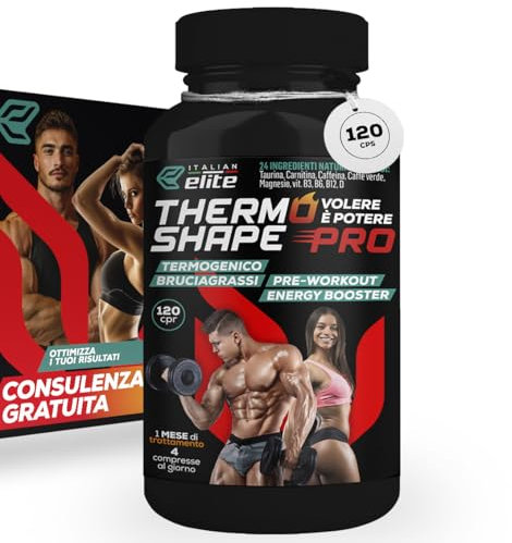 Italian Elite® Integratore Brucia Grassi Thermo Shape Pro 120 cpr. Potente Termogenico, Pre Workout, Drenante, Energizzante per Atleti. Azione rapida per Uomo e Donna